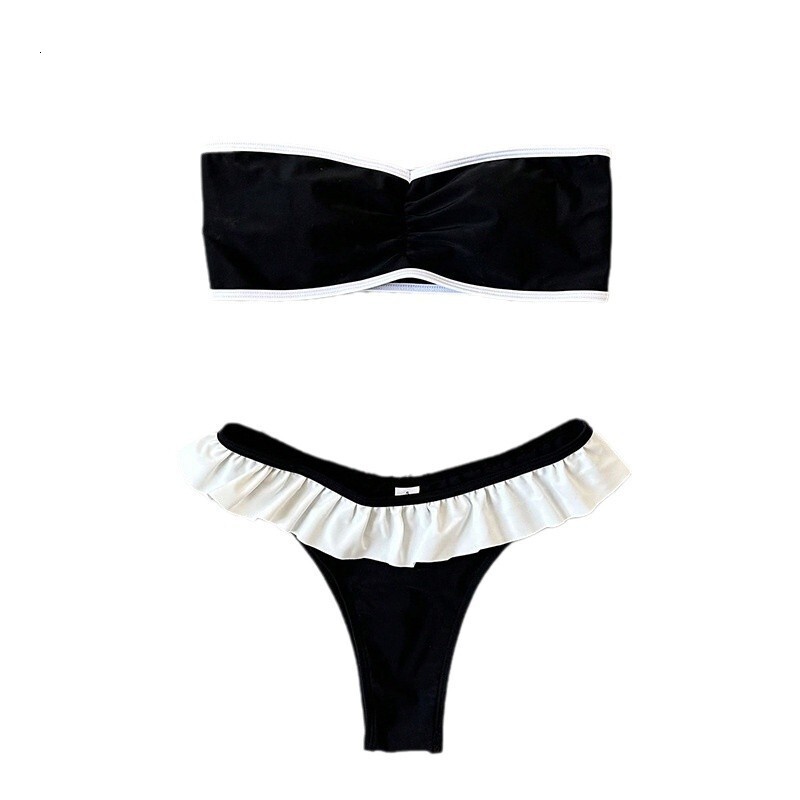 Sexy swimsuit 2025 new European and American style women's two-piece swimsuit with ruffled edge backless sexy bikini beach hot spring swimsuit