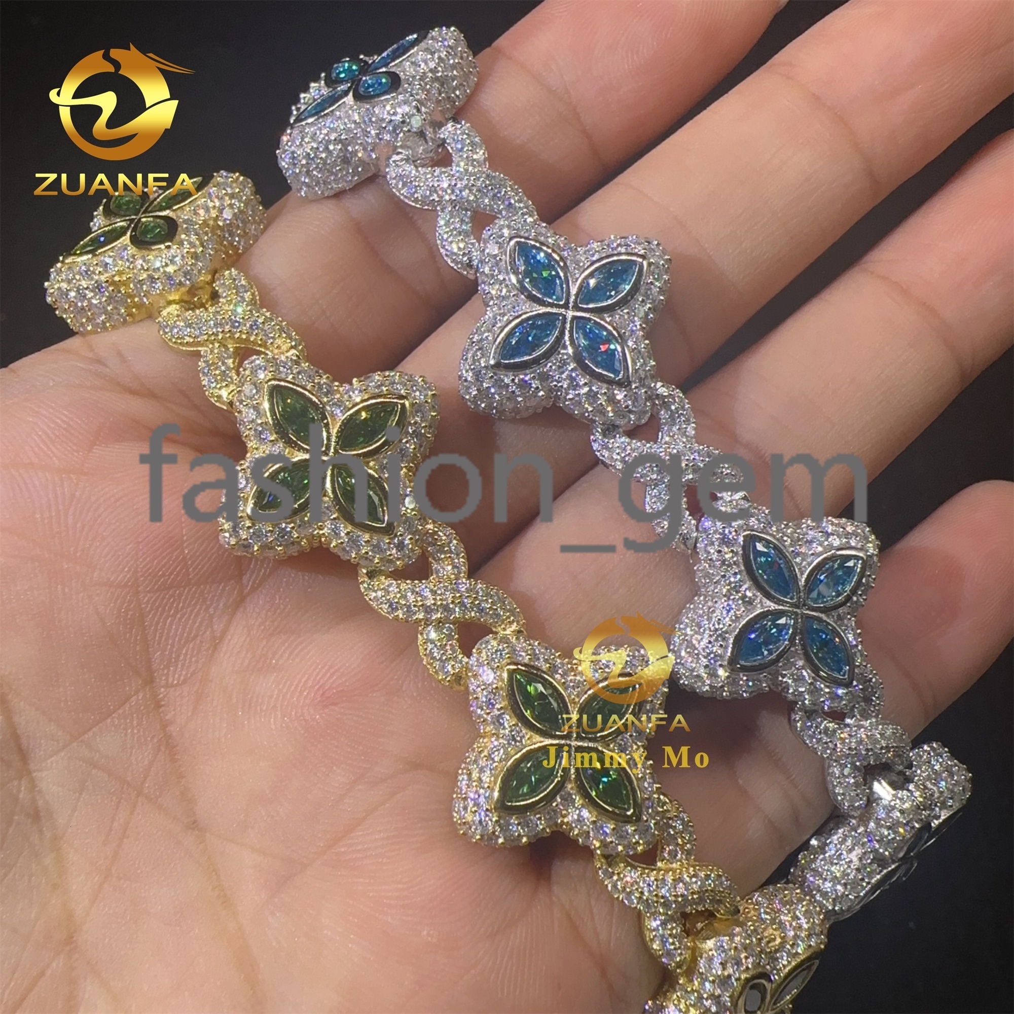 New Arrivals Fashion 925 Silver Marquise Flower Design Hip Hop Jewelry Iced Out Men Women Moissanite Infinity Bracelet Men