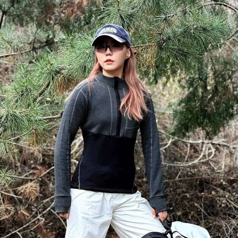 Outdoor Cycling Wool Quick Dry Trekking Ski Thickened Merino Fall/Winter Women's Half Zip Coat