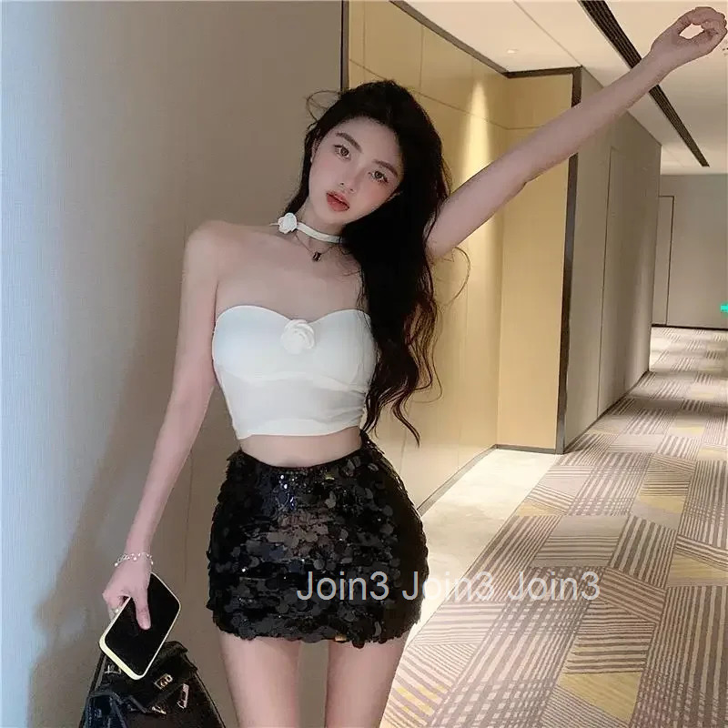 Wrap Tight High Waist Skirts for Women Sequin Short Mini Luxury Elegant 2025 Trend New in Clothing Y2k Vintage V Woman Skirt