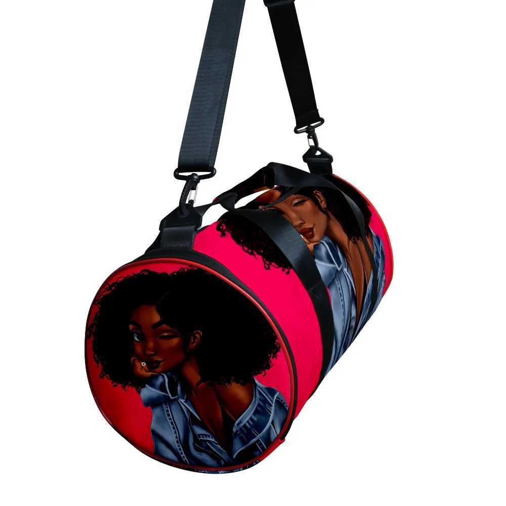 Trendy Popular African Girl 3D Printed Large Capacity Travel Bags Barrel Shape Crossbody Bag Outdoor Sports Bags Gym Yoga Bag W250618