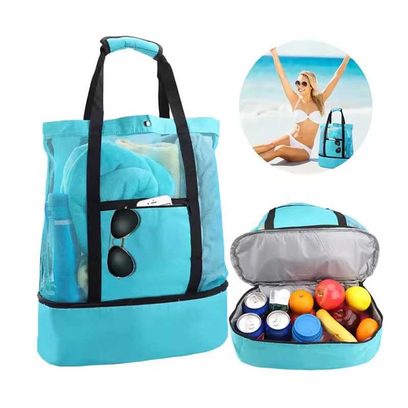 Insated Transparent Mesh Beach Tote Bag Large Capacity Picnic Bag Camping Travel Swimming Gear Multi-Purpose Warm and Cold Bag B250618