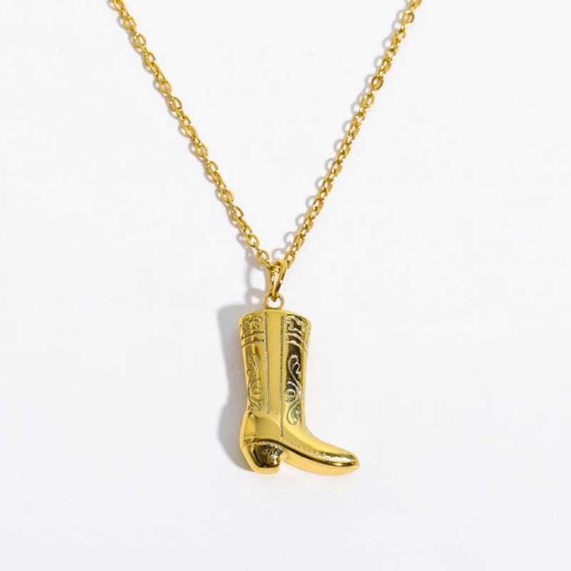Stainless Steel Golden Color Western Cowboy Boots Pendant Necklace for Women Link Chains Collar Necklaces Cowgirl Gifts W250618
