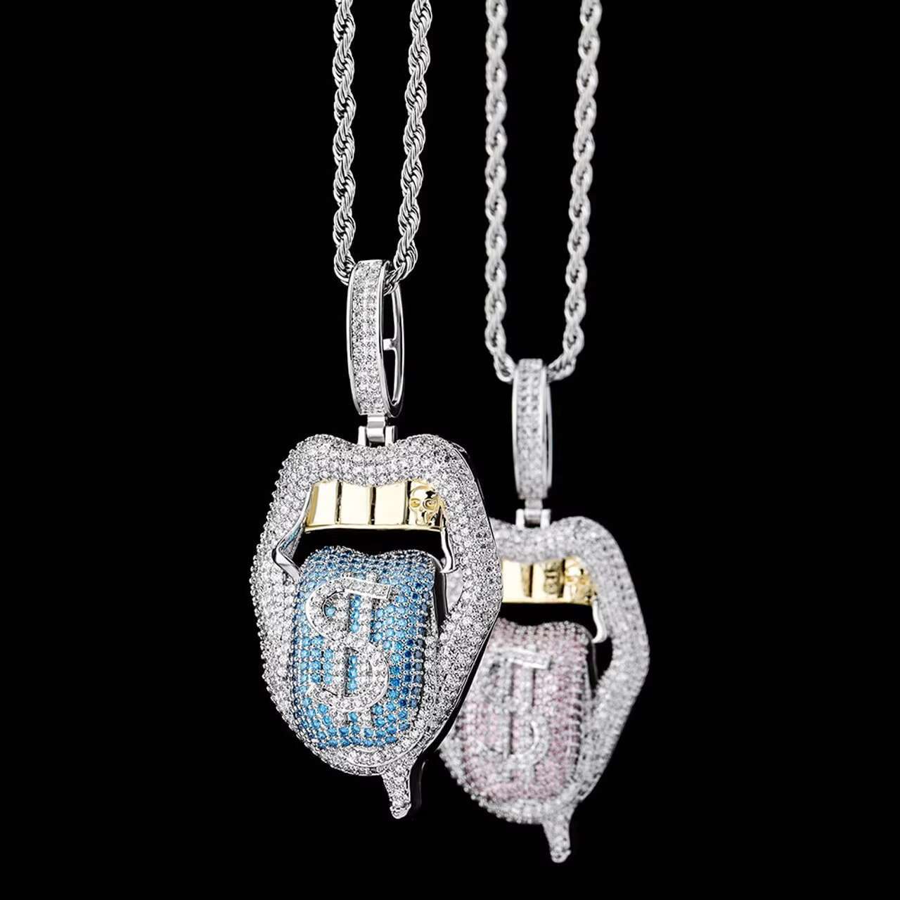 New Arrival Hot Girl Magic Money Tongue Dollar Sign 14kt Solid Gold Pendant Necklace Unique Design for Hip Hop Rapper Jewelry