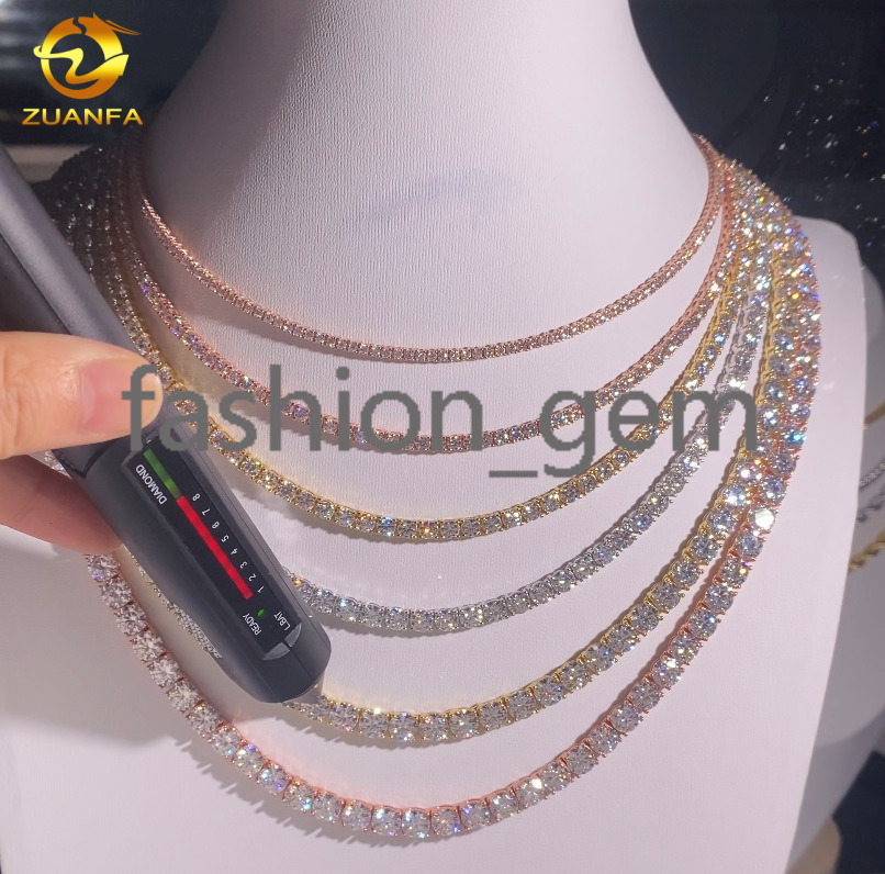 925 Silver Hip Hop Tennis Choker Chain Iced Out Jewelry 2mm 3mm 4mm 5mm 6.5mm VVS Moissanite Diamond Chain Tennis Necklace