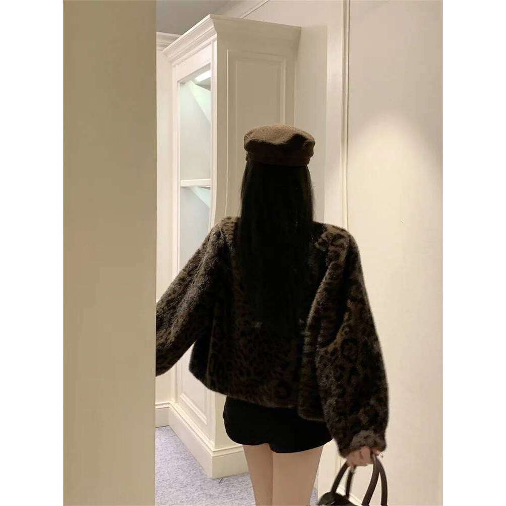 Fashion Women Leopard Fur 2024 Autumn New Plush Fluffy Jackets Zipper Up High Street Sexy Short Winter Coat Jaquetas