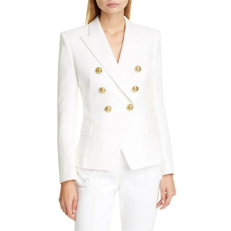 HIGH STREET White Blazer Women 2025 Slim Jacket Womens Fitting Metal Lion Buttons Double Breasted Female Pink 4XL 250613Z
