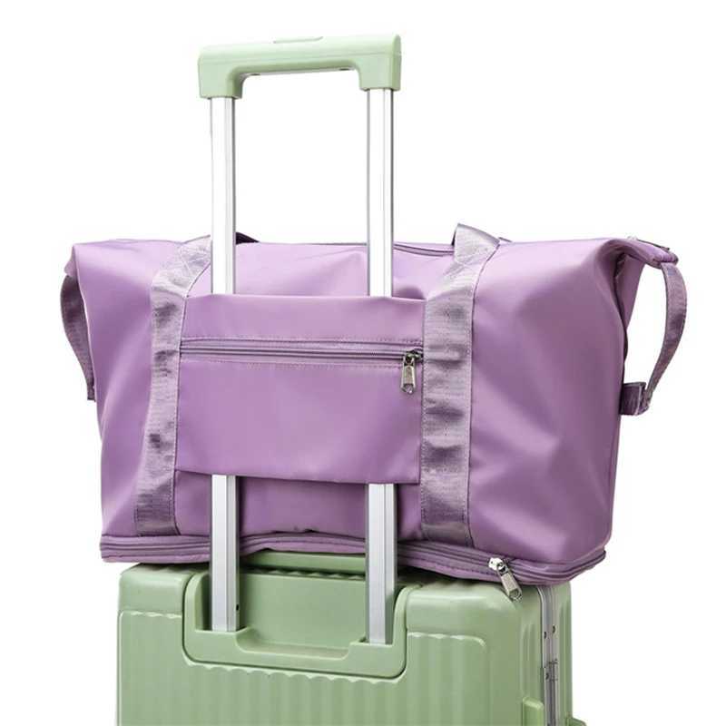 Foldable Travel Bag Stretchable Large Capacity Gym Bags Nylon Waterproof Double Layer Zipper Hangbag Luggage Organizer Tote New W250618