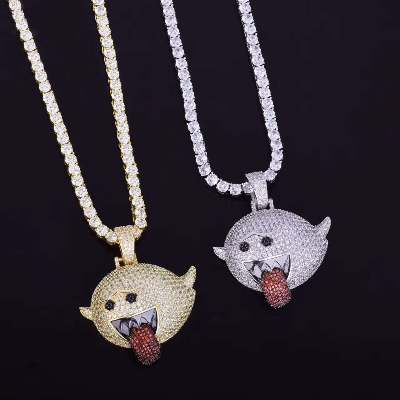 925 Sterling Silver Naughty Ghost Pendant round Brilliant Cut Moissanite Diamonds Iced Hip Hop Style Necklace Pendants Charms