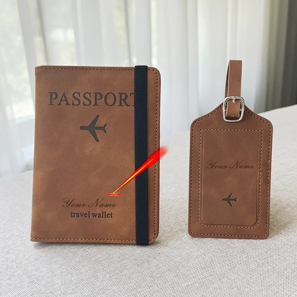 2pcsset Personalized Name Passport Cover Case and Luggage Tag Travel Holder Wallet Organizer Gift for Couple 250614
