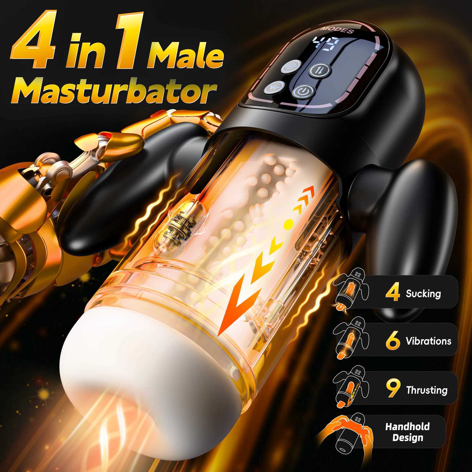 Automatic Sucking Telescopic Male Masturbator 3D Textured Penis Pump Male Vibrator Blowjob Sex Machine with LCD Display and Handle W250618