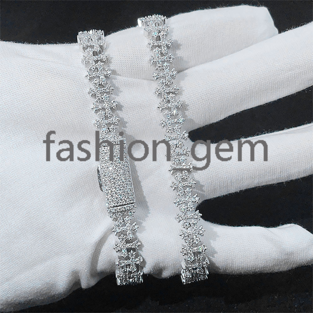 8MM Cross Cuban Chain VVS Moissanite Hip Hop Bracelet 925 Silver for Men and Women Cross Cuban Bracelet for Men and Women