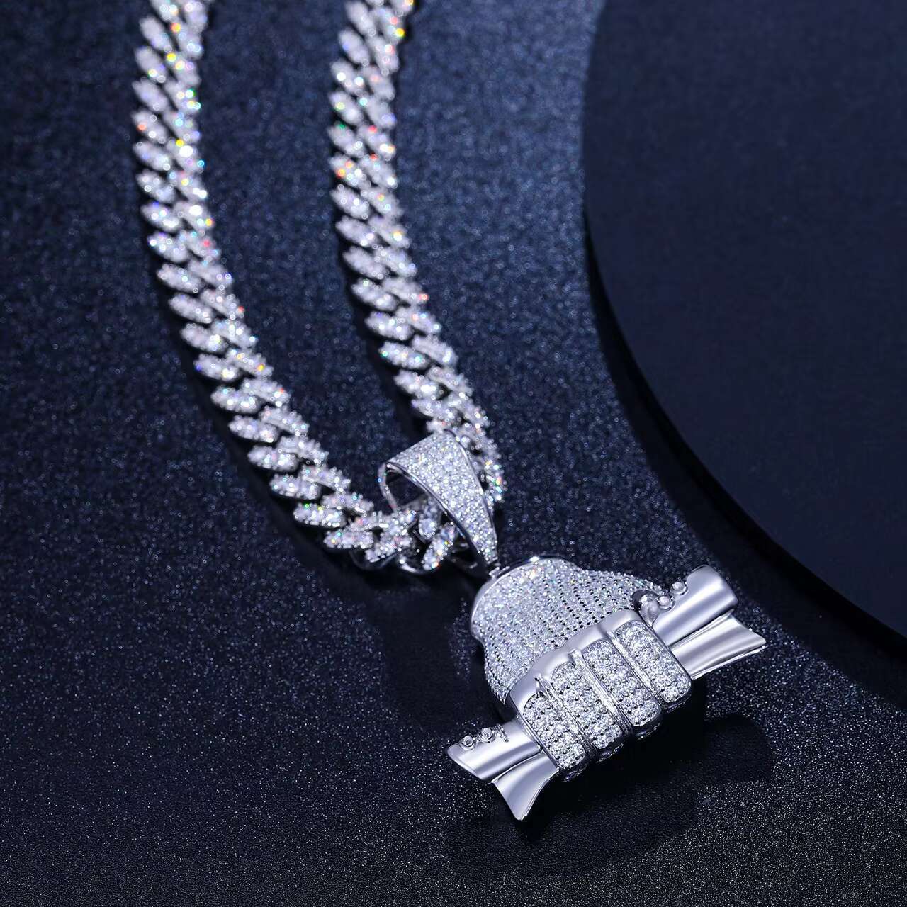 New Arrival Mens 925 Silver Moissanite Pendant Chain Dollar Fist Style with Hip Hop Style Pendants Charms