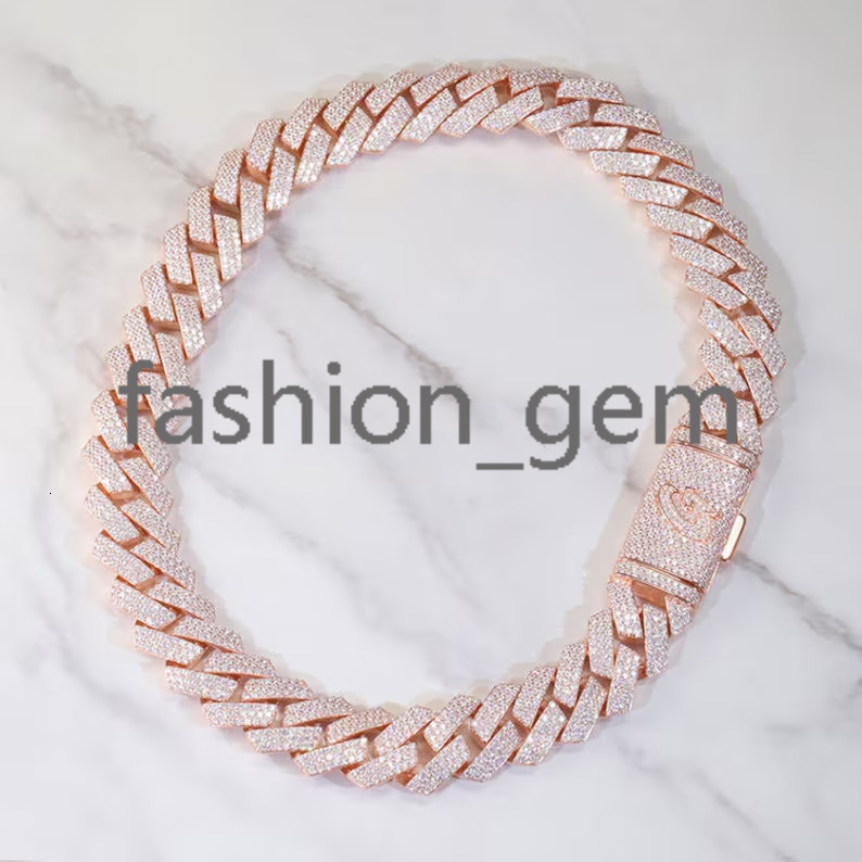 Hiphop Cuban Necklace 925 Sterling Silver 20mm 3 Rows Iced Out VVS Moissanite Cuban Link Chain