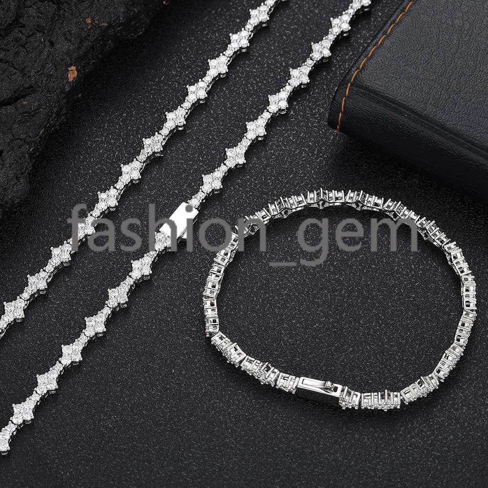 6.5mm Iced Out VVS Diamond Flower Shape Tennis Chain Hip Hop Jewelry 925 Sterling Silver Moissanite Tennis Chain Necklace