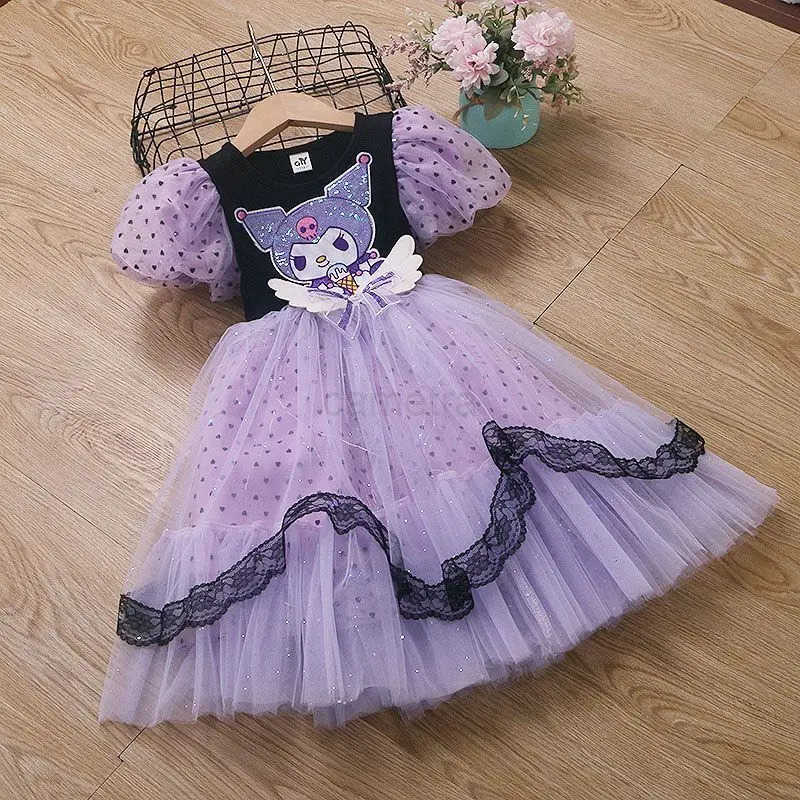 Sanrio The new Sanrio series Kuromi girls summer soft and comfortable skin-friendly fashion cartoon versatile cute mesh princess dressXJ250618