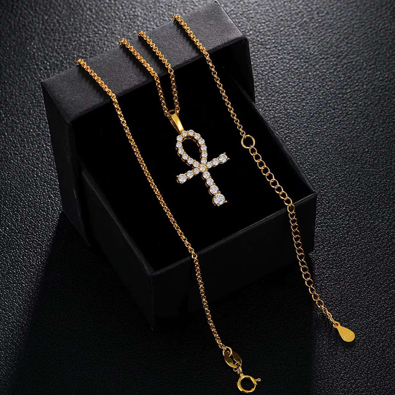 New Arrival European Vintage Egyptian Jewelry Sterling Silver Hip Hop Ankh Cross Pendant Moissanite Necklace Pendants Charms