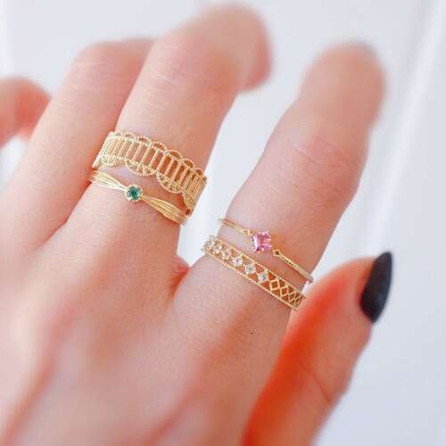 "Natsume's Book of Friends" 14K Color Natural Pink Tourmaline Light Luxury Small Stacking Ring