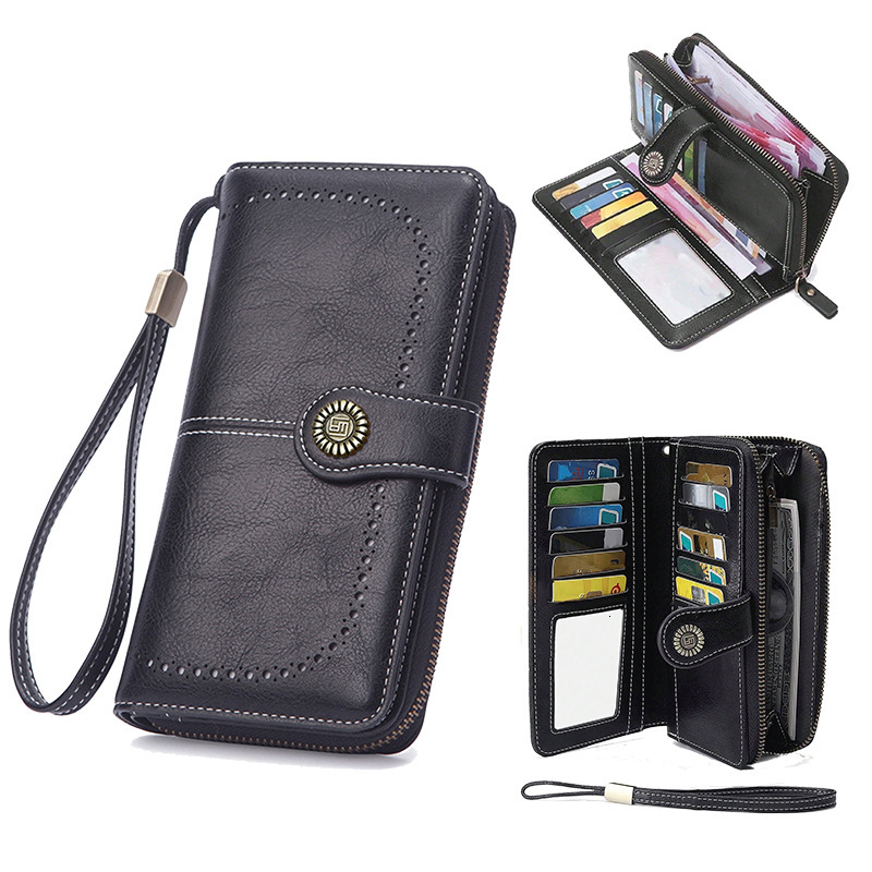 Free Shipping Designer 2025 New Oil Wax Leather Unisex Wallet Retro Wallet Large Capacity Luxury Bag Long Coin Purse