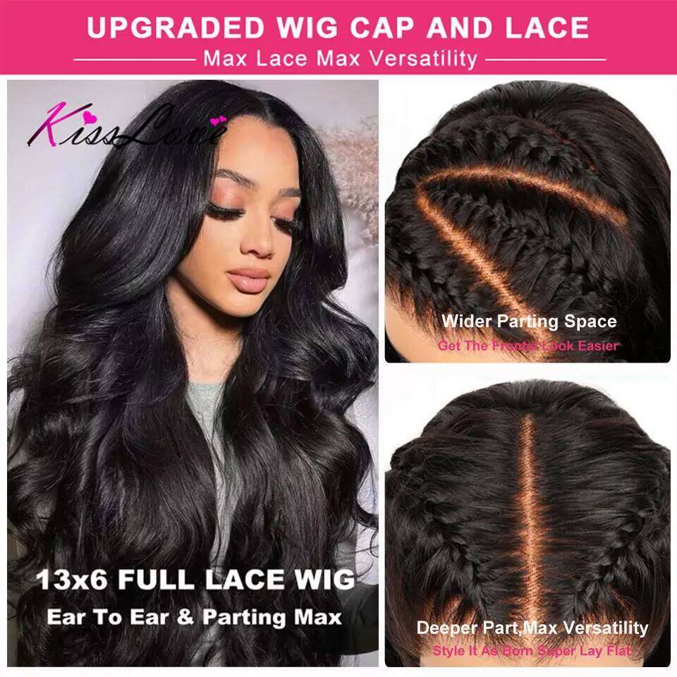 KissLove Body Wave 13x4/13x6 Front Pre Plucked 5x5 HD Closure Wigs 360 Human Hair Lace Frontal Wig