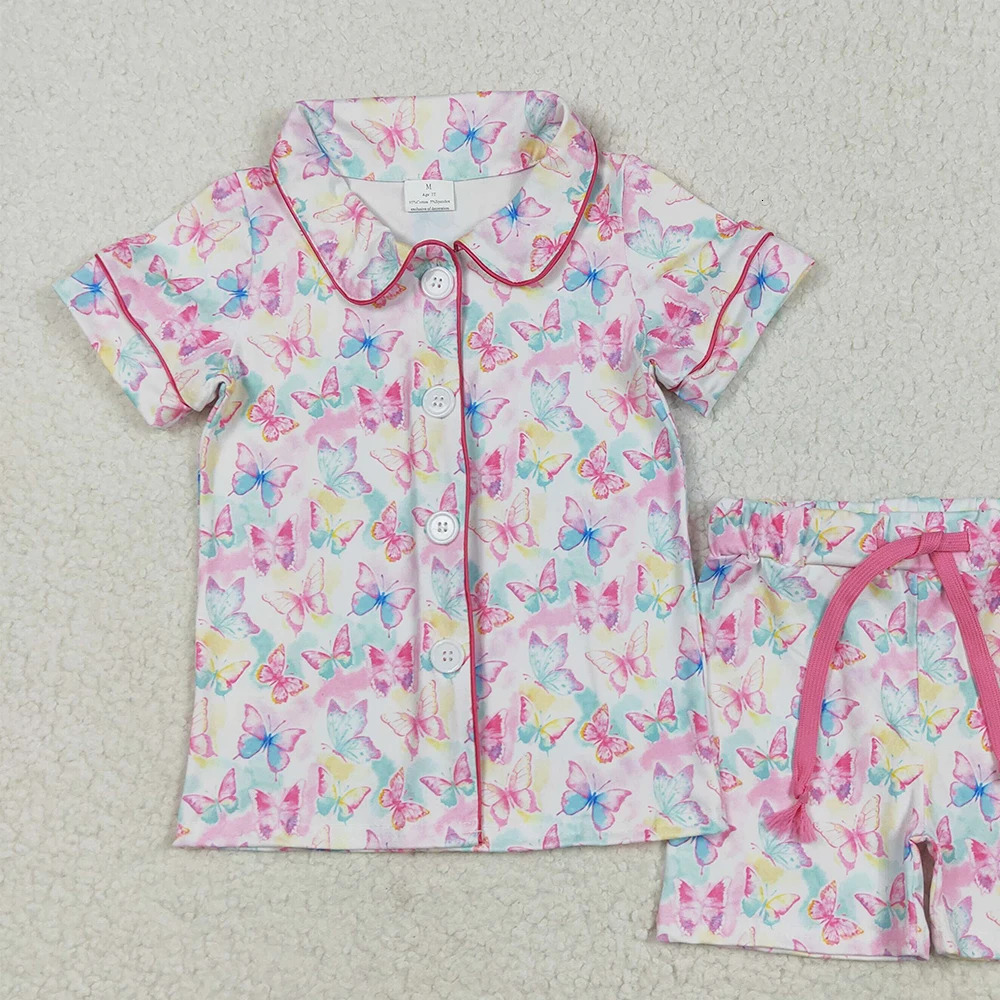 6.13 GSSO2601 Colorful Short Sleeve Pajama Set with Waist Ties for Children - Cute Bug Theme Sleepwear for Kids 250617