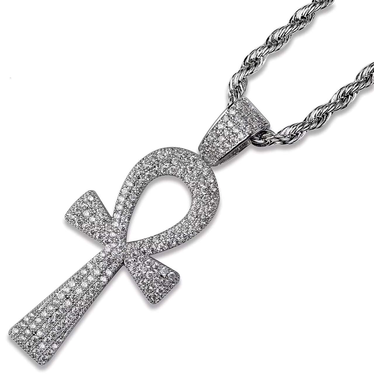 New Trend 14k Gold 925 Silver Hip Hop Style African Egyptian Ankh Cross Moissanite Pendant Chain Necklace Inspired African
