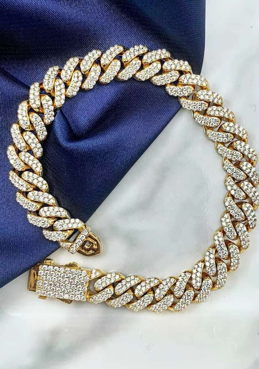 Fashion Customization Moissanite Cuban 10mm Silver 925 Mossinate Diamond Cuban Chain 2 Row Stone Miami Cuban Link Chain