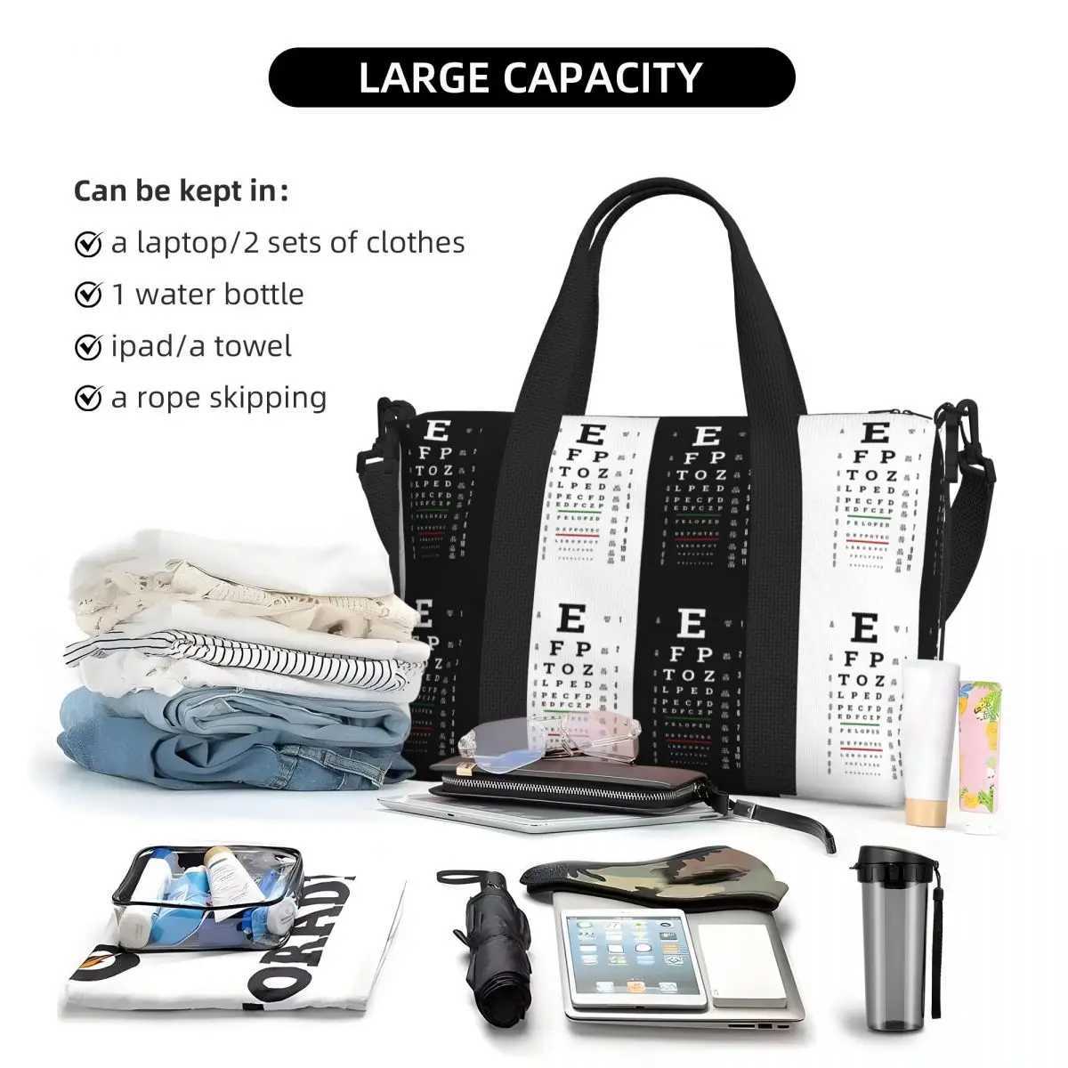 Custom Large Snellen Chart Eye Test Tote Bag for Women Optometrist Optician Shoulder Shopping Gym Beach Travel Bag W250618