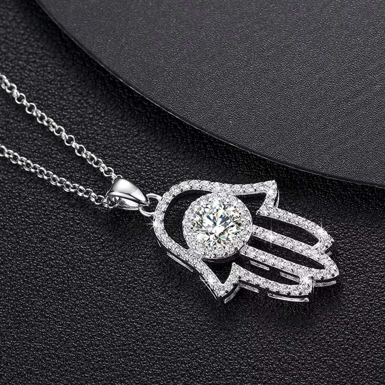 Classic Retro Mini Hamsa Hand Fatima Pendant Charms Trendy Genuine VVS Lab Diamond Moissanite Jewelry