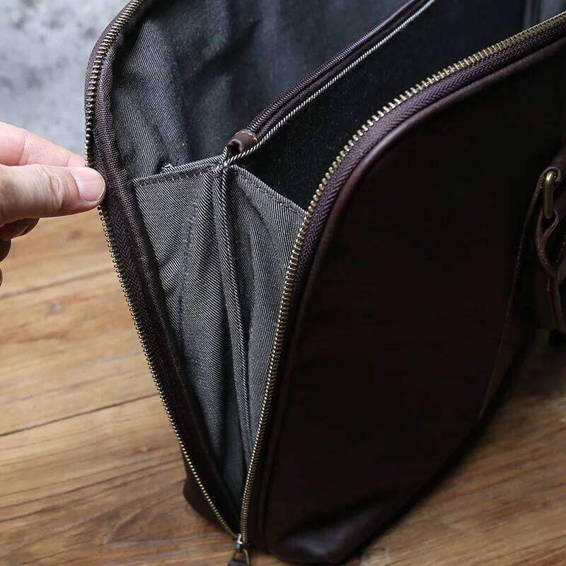 NZPJ Vintage Handmade Leather Handbag Top Layer Cowhide Large-Capacity Business Computer Men's Shoulder Diagonal Bag