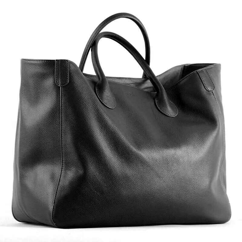 Women Genuine Handbag Cowhide Casual Tote Thick Real Natural Leather Bucket Shopper Daily Bag Big Purse P