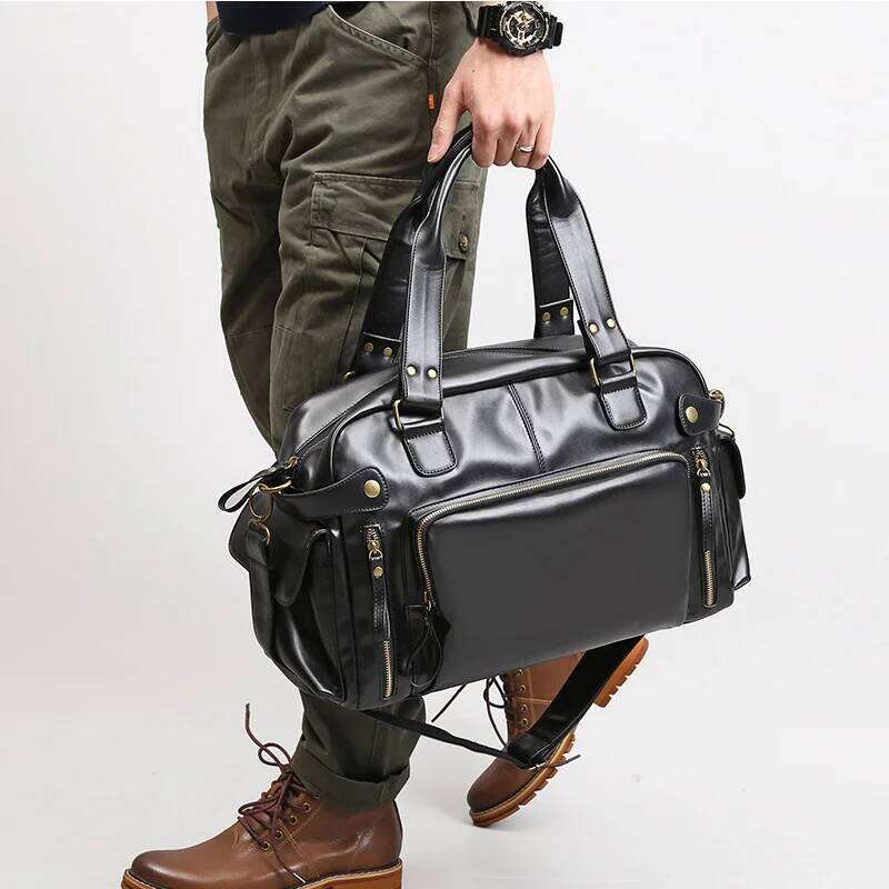 Male Travel Retro Duffle Handbag Shoulder PU Leather Big Messenger Bags High Quality Men's Lage Storage Crossbody Bag