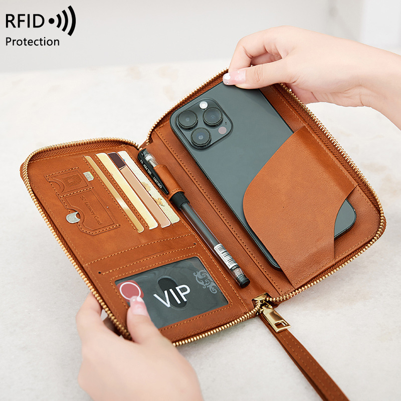 Free Shipping Luxury New RFID Passport Holder Ticket Organizer Document Bag Zipper Long Wallet Multifunctional Designer Travel Passport Bag Card Holde