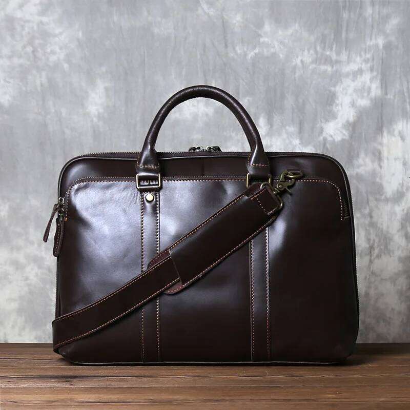 Retro Top Layer Cowhide Briefcase For Men's Business Fashion Genuine Leather Crossbody Handbag 15 Inch Computer Bag JLFGPJ