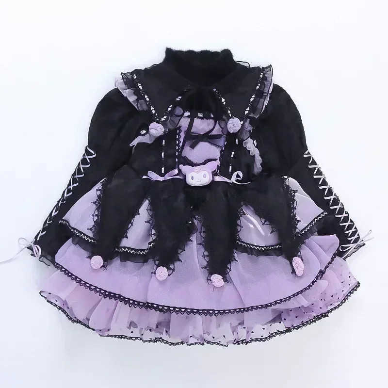Sanrio Sanrio Kuromi Dress Cartoon Girl Lolita Skirt Set Autumn Long Sleeves Girls Dress Cosplay Princess Dress Birthday Party Gifts XJ250618