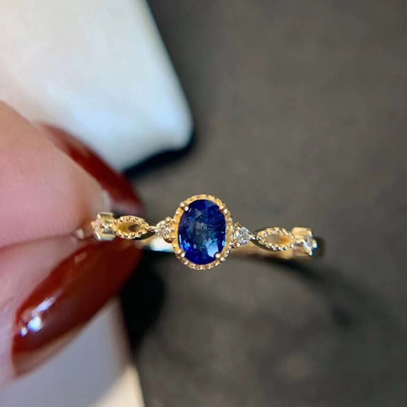 Light Luxury Electroplated Color New Simple Egg-shaped Lace Worry-free Blue Ring Classic Style