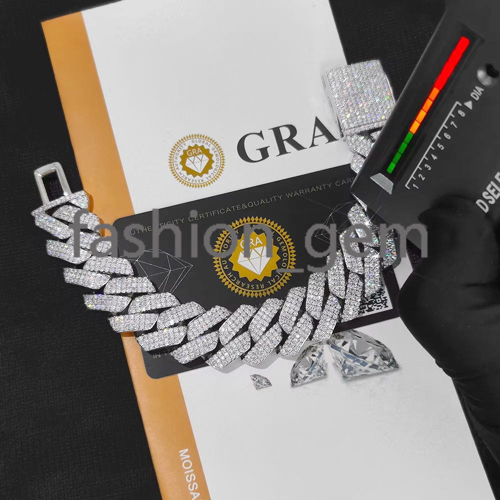High Quality 925 Sterling Silver Cuban Necklace Hip Hop Jewelry Shiny VVS Diamond Prong Miami Cuban Link Chain for Women