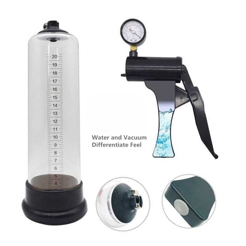 Penis Enhancement Pump Dual Water Air Function Cock Extender Enlarger Hercules Cup with Watch Pressure Gauge Sex Toy for Men W250618