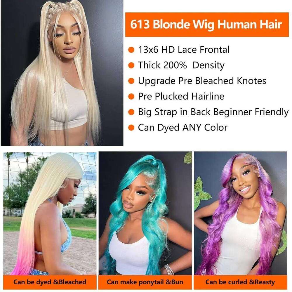 613 Human Wigs 13x6 Straight Hd Frontal Pre Plucked Brazilian Hair 30 inch 13x4 Blonde Transparent Lace Front Wig