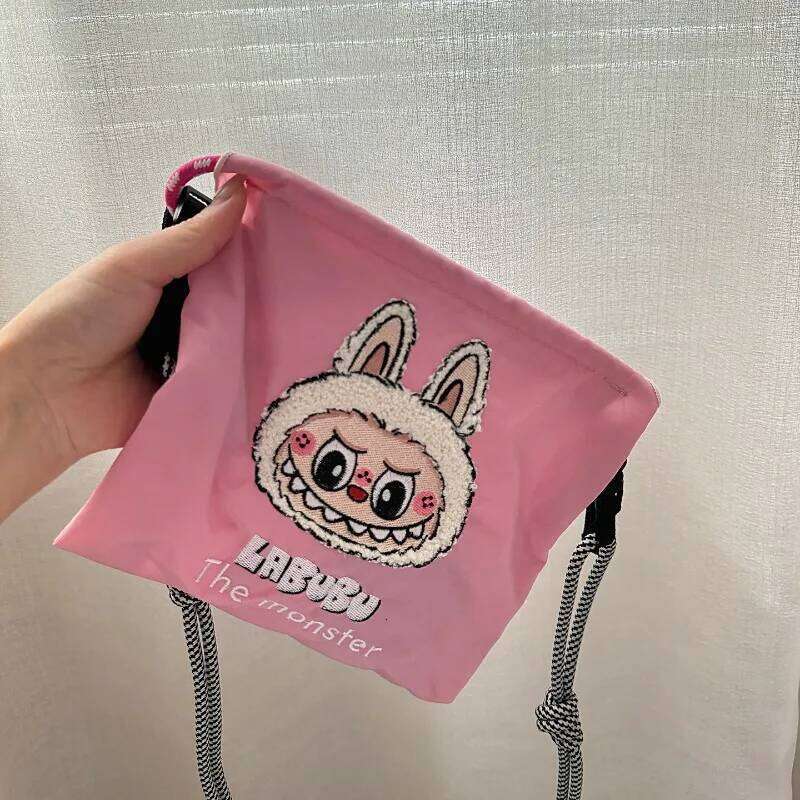 Mini Embroidered Canvas Labubu Zipper Single Shoulder Crossbody Bag Womens Portable Lightweight Mobile Phone Coin Wallet