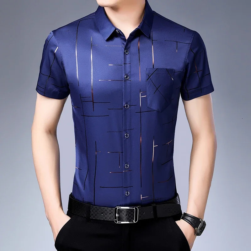 Mens Business Casual Short Sleeved Shirt No Iron and Wrinkle Resistant Top 250616