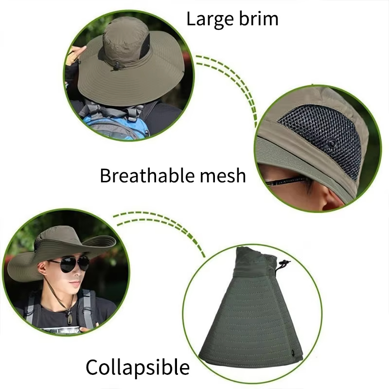 Summer 15CM Large Brim Sun Hat Men Women Breathable Fishing Caps Sun UV Protection Mesh Fisherman Hat Hiking Outdoor Beach Cap Wide Brim Hat UPF 50+ S