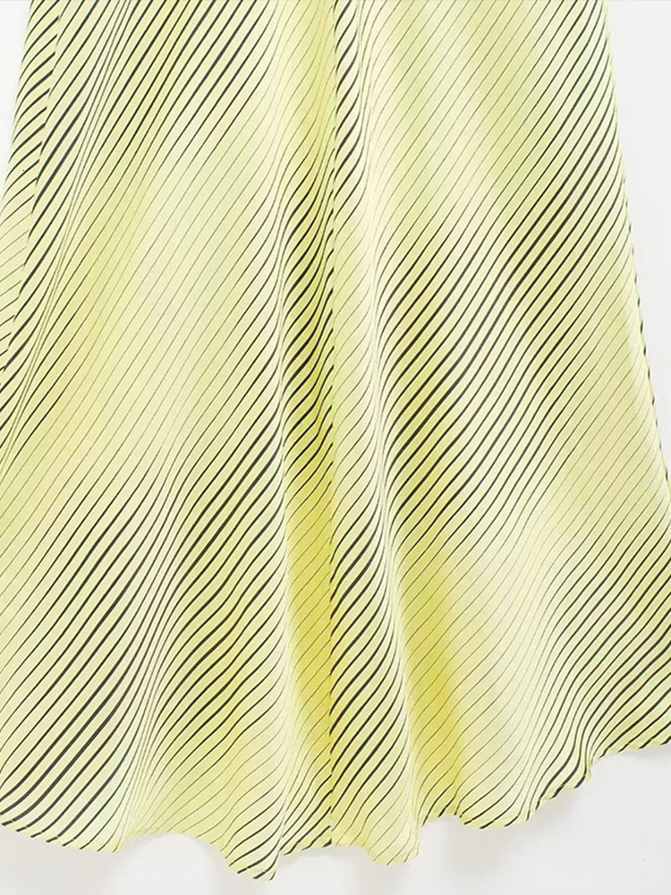 Halter Backless Gradient Striped Long Dresses Hanging Neck Lace Up Color Contrast Printed Slim Fit Silk Satin Dress Women Robes 250617