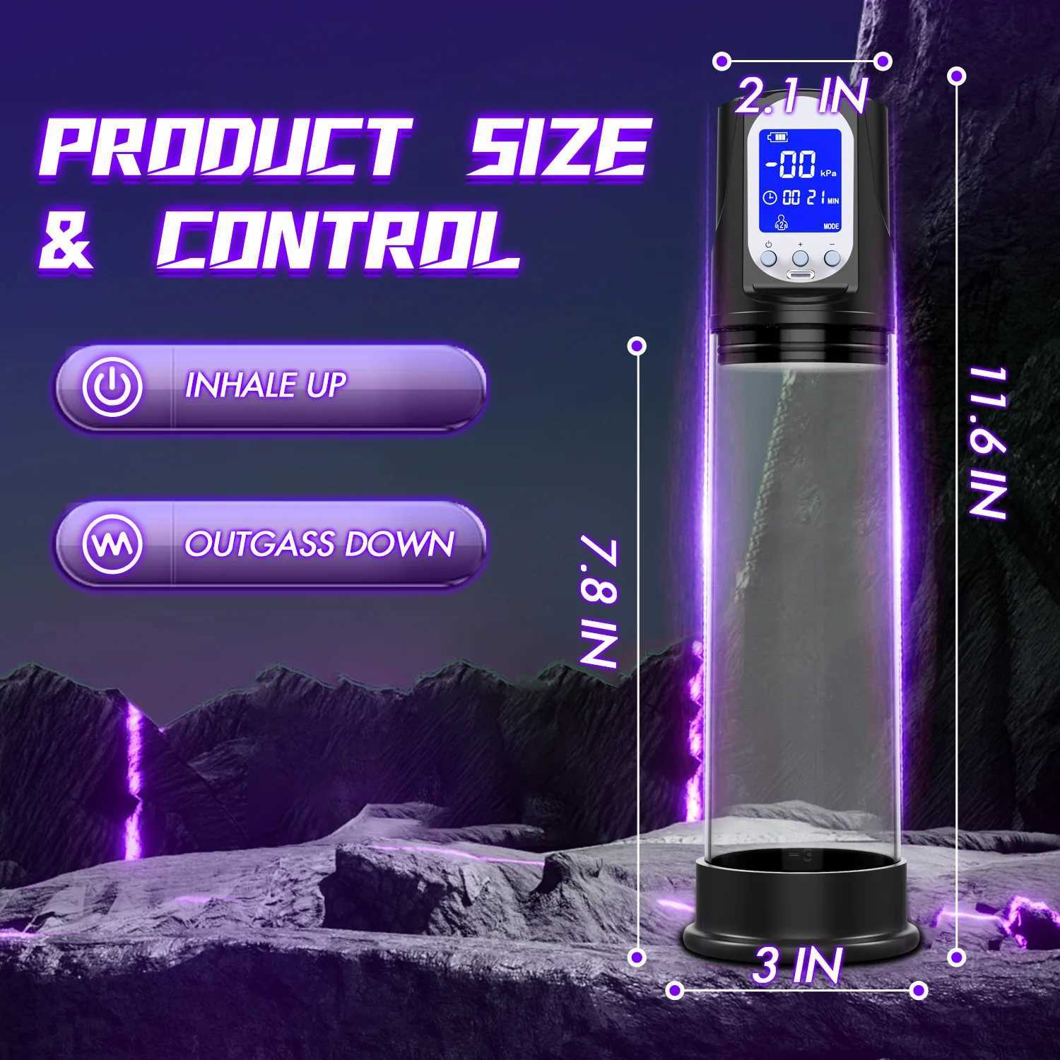 Electric Vacuum Penis Pump Men Sex Toys Penis Extender LED Display Powerful Suction Cock Erection Training Enlargement Pump W250618