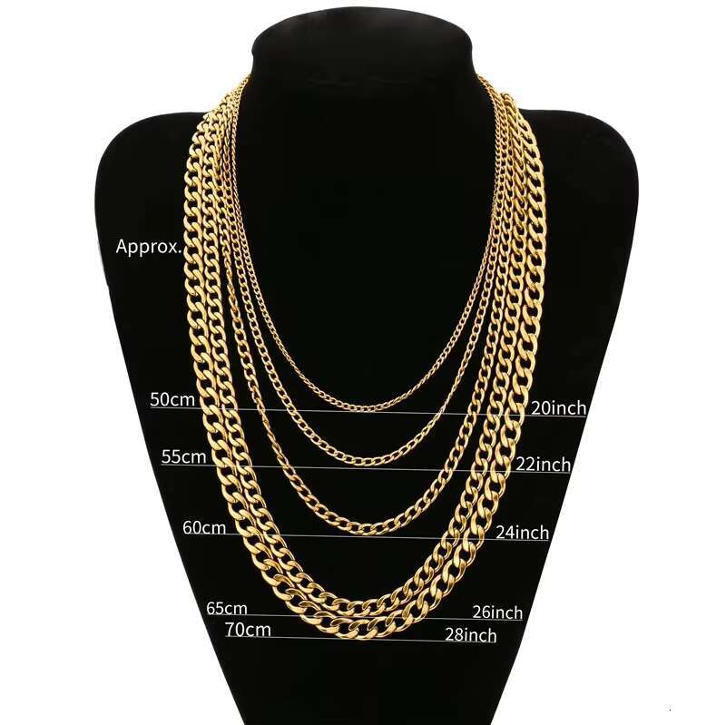 Hot Fashion Hip Hop 3/4/5/7/ 9mm 18K Gold Plated Miami Stainless Steel Necklace Link Curb Cuban Chain for Men