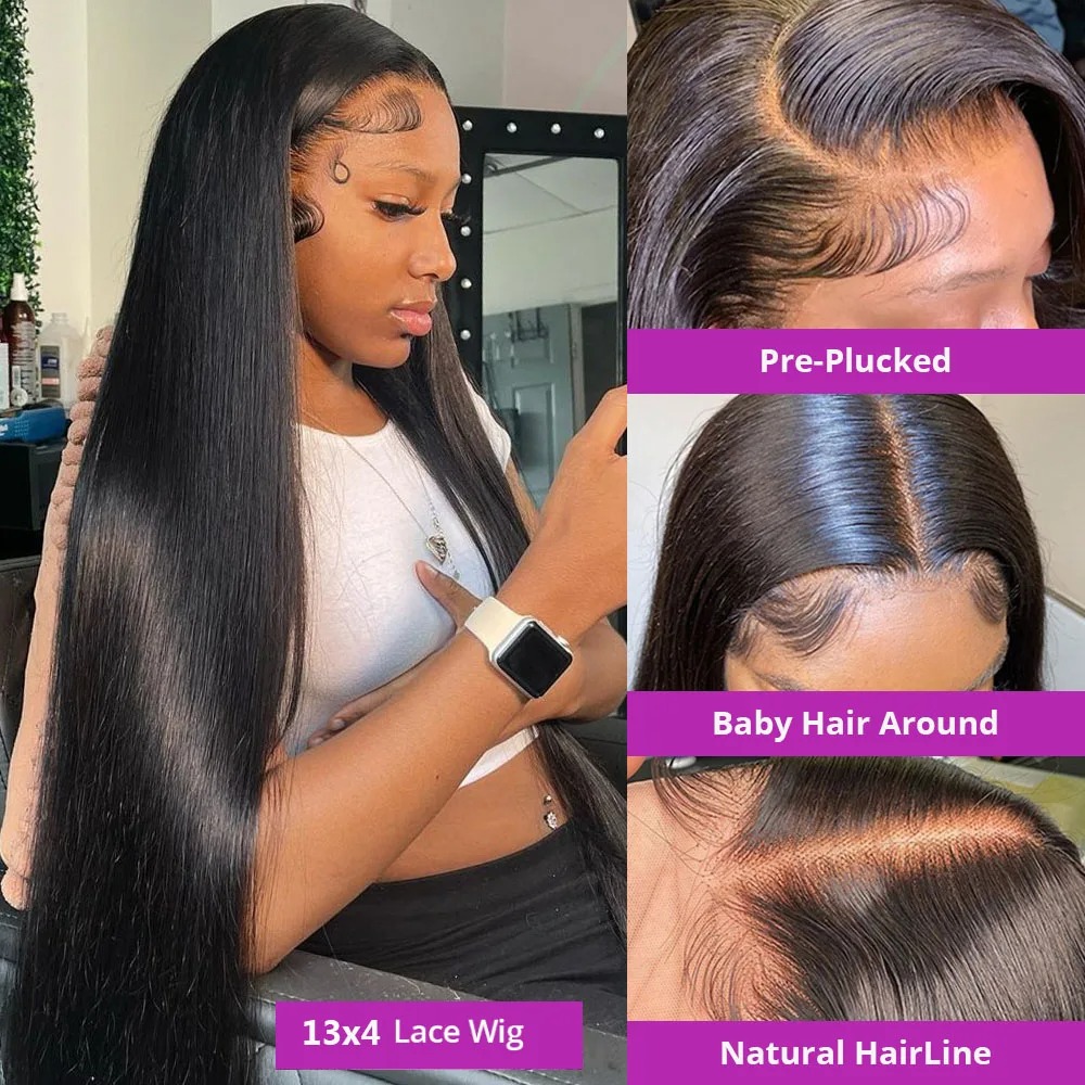 30 36 40 Inch 13x4 HD Transparent Bone Straight Lace Front Wigs 220 Density Brazilian Human Hair Wigs For Women Synthetic