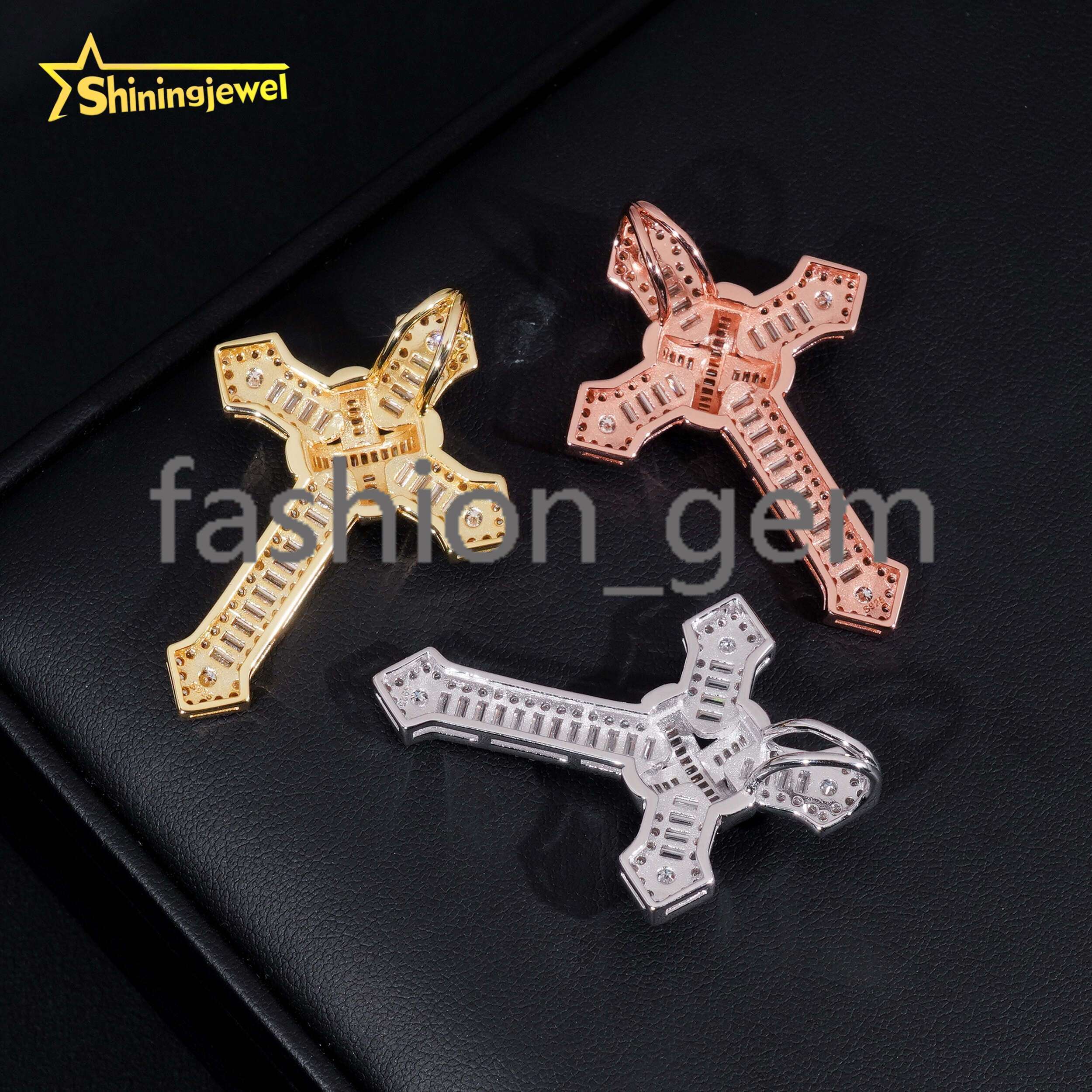 Wholesale Price Cross Iced Out Pendant Moissanite Gold Plated S925 Pass Diamond Test Moissanite Cross Charms Hip Hop Pendant