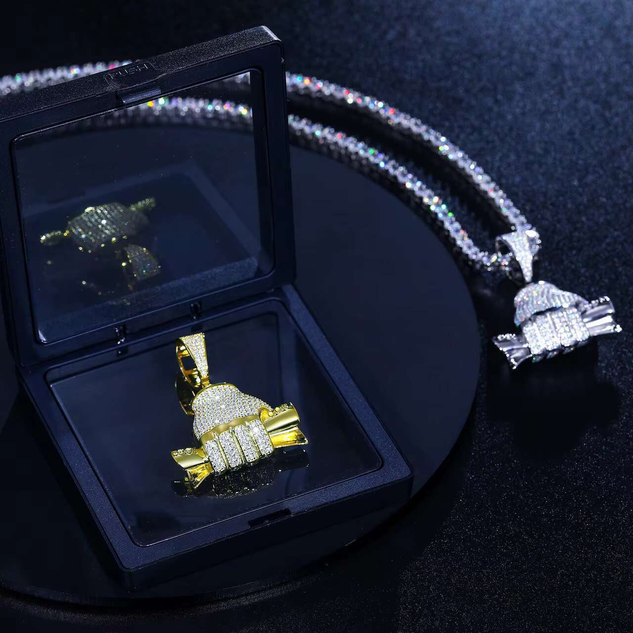 New Arrival Mens 925 Silver Moissanite Pendant Chain Dollar Fist Style with Hip Hop Style Pendants Charms