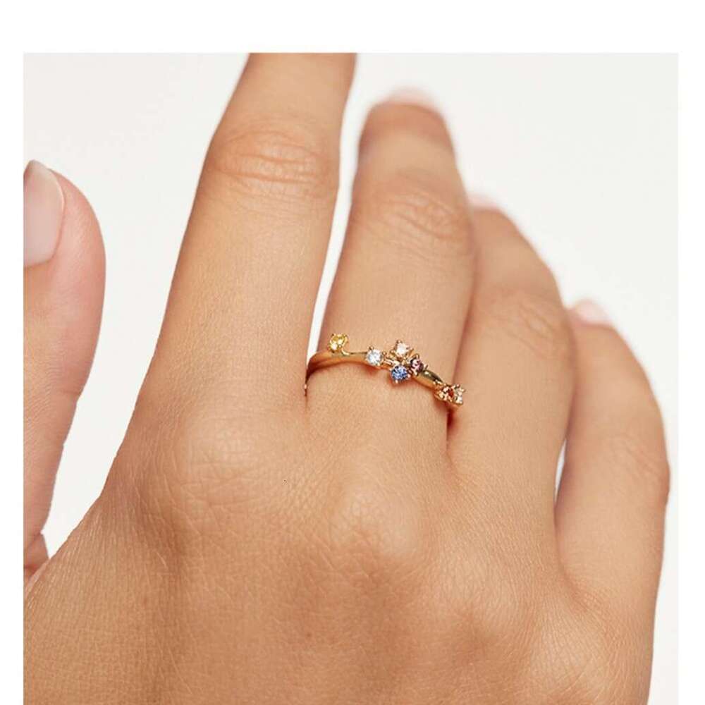 Spanish PD Exquisite Sparkling Seven Diamond Zircon Light Luxury Style Elegant Gold Versatile High-end Ring