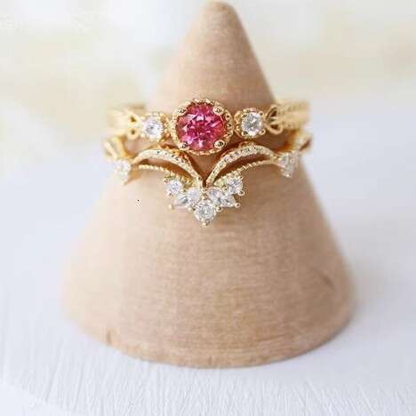 Pale Flower Crown" Zircon V-Shaped Bud Same Style Simple Versatile Stackable Set Light Luxury Ring